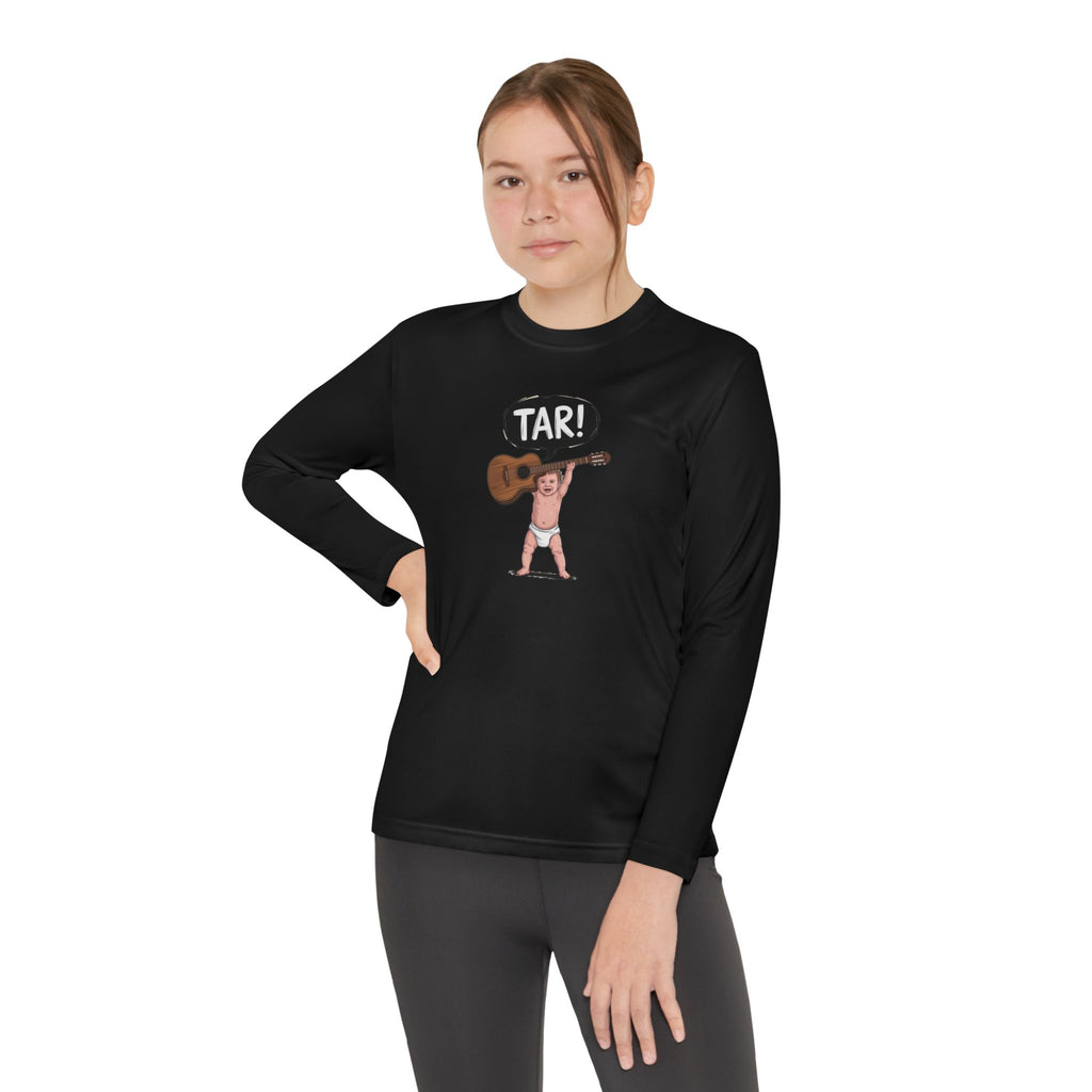 Tar! Acoustic Youth Long Sleeve – Sport-Tek YST350LS (Black Kids Performance Guitar Shirt)