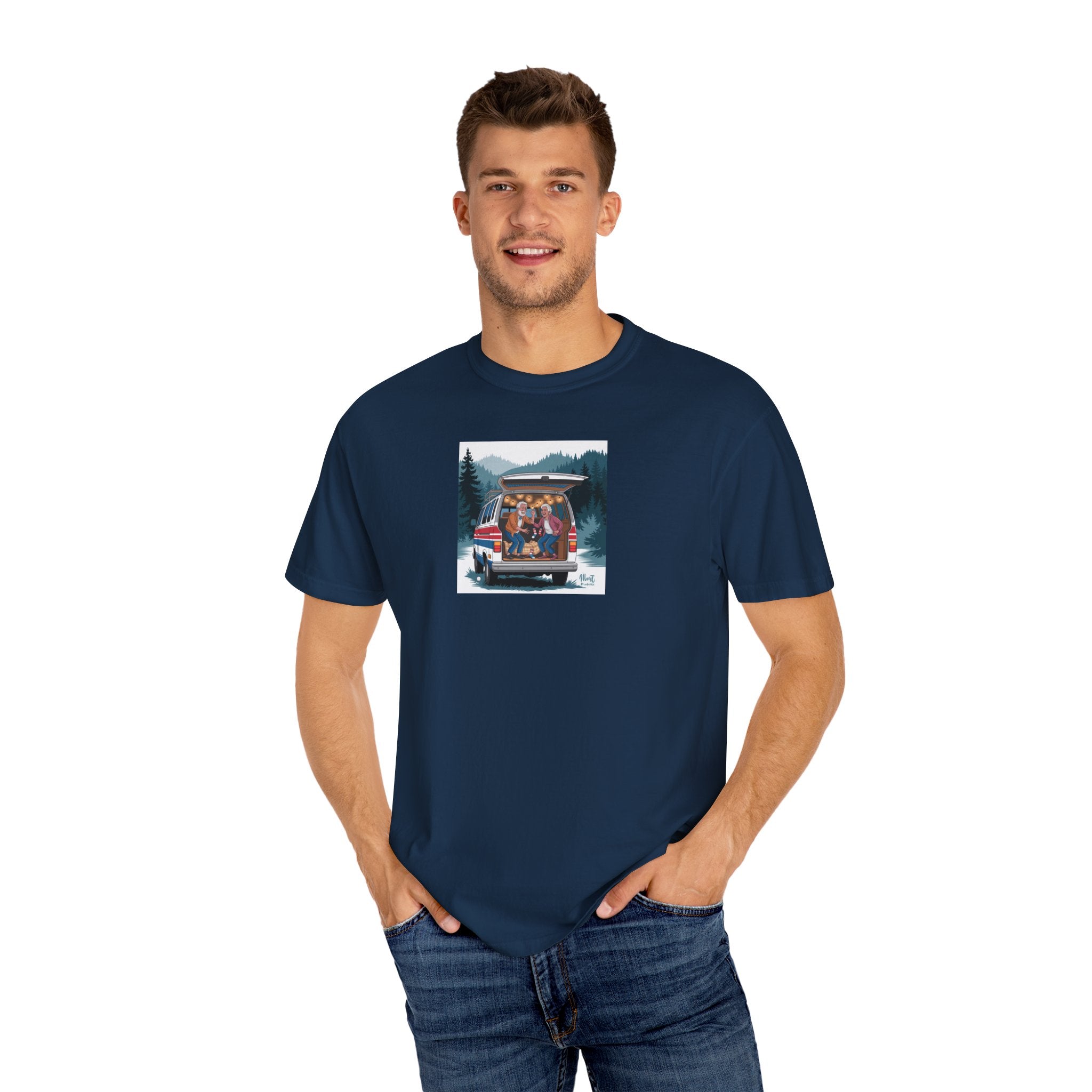 Old Couple Van Life Appalachian Tee – Comfort Colors 1717 (Navy Scenic Mountain Shirt)