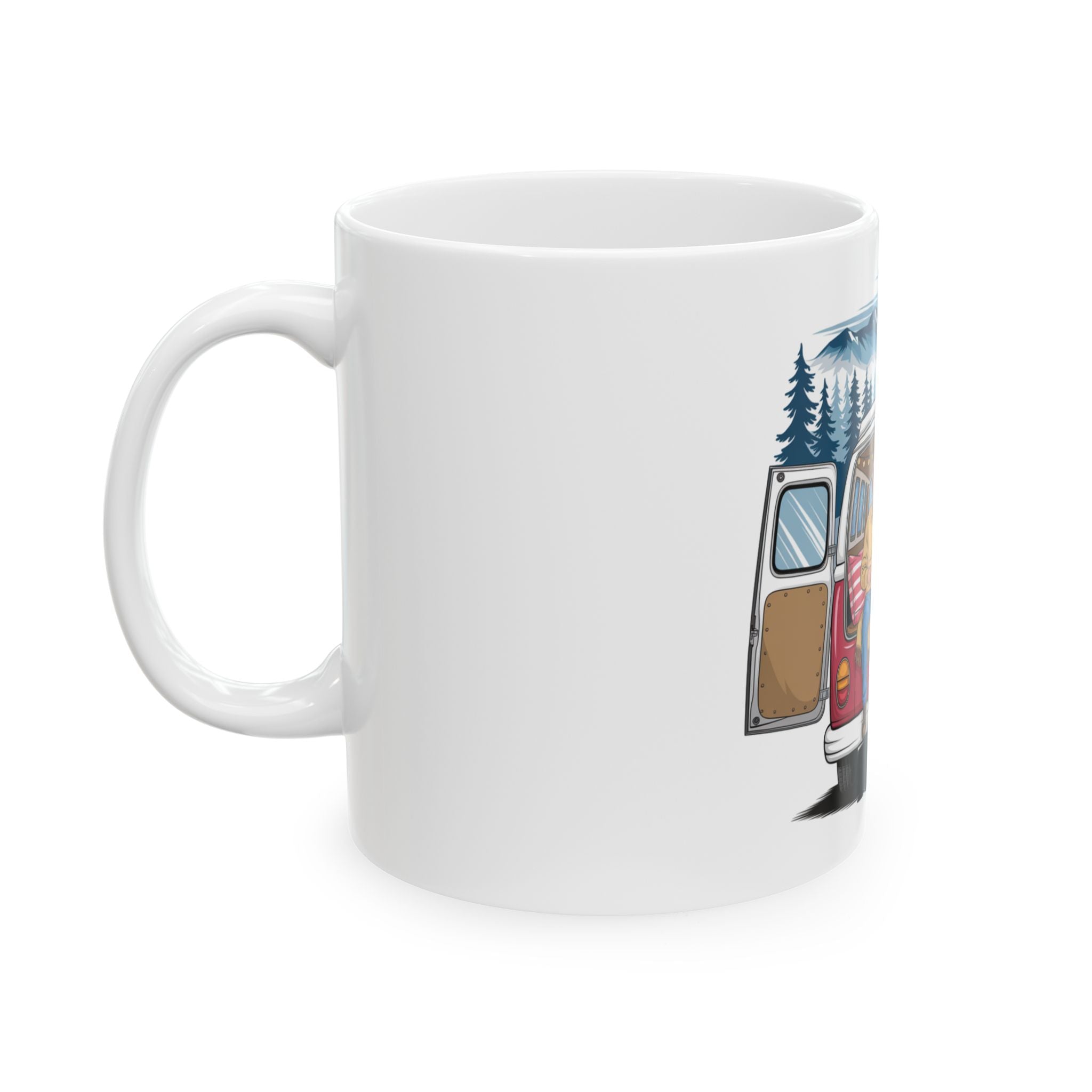 Old Couple Van Life Appalachia Mug – White Ceramic Coffee Cup (11oz or 15oz Mountain Camper Design)