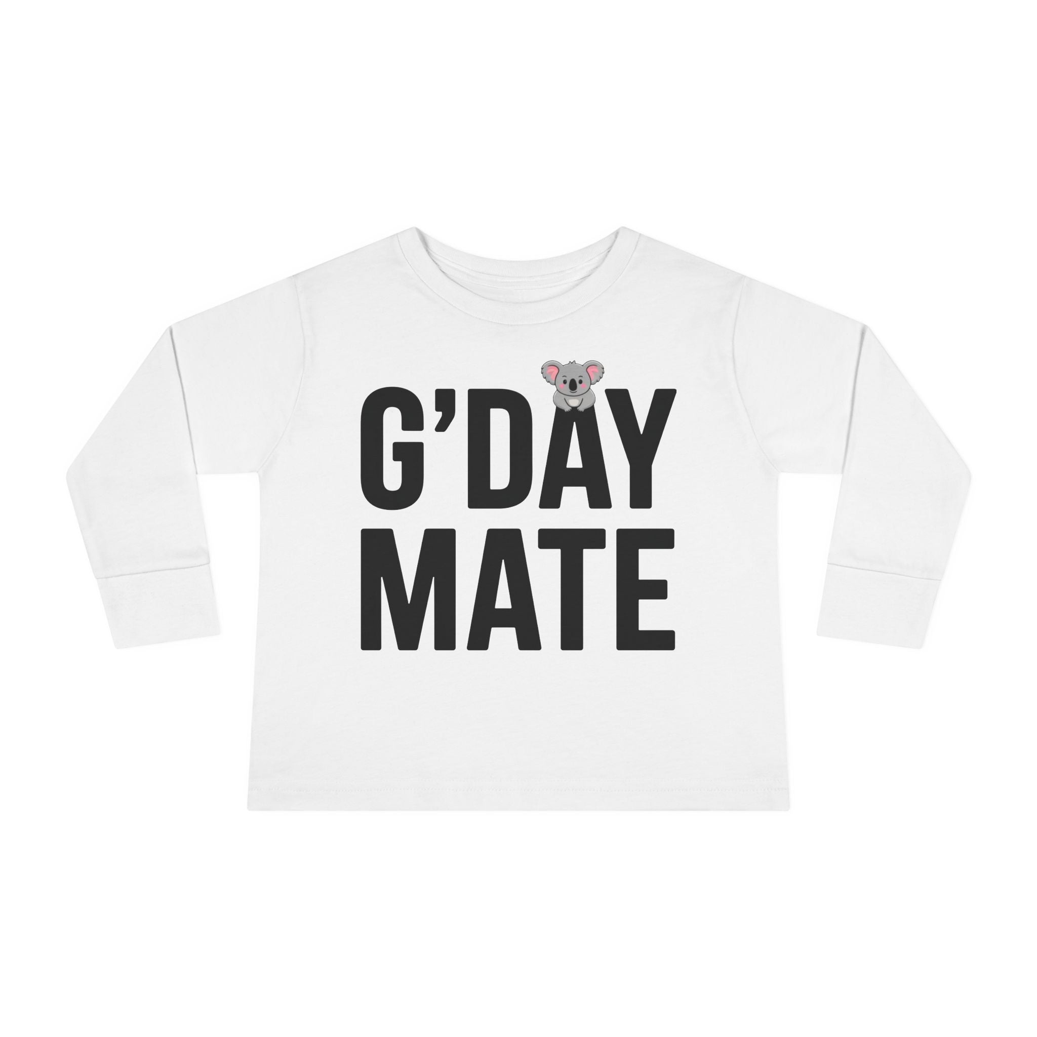 G’DAY MATE Toddler Long Sleeve – Rabbit Skins 3302 (White or Red Kids Shirt)