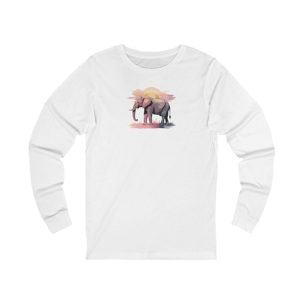 Elephant Watercolor Long Sleeve Tee – Bella+Canvas 3501 (White Unisex Nature Shirt)