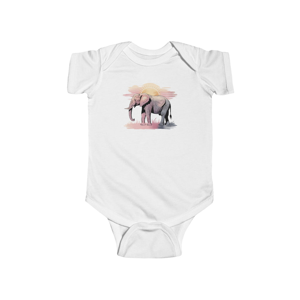 Elephant Watercolor Infant Bodysuit – Rabbit Skins 4424 (White Baby Nature One-Piece)