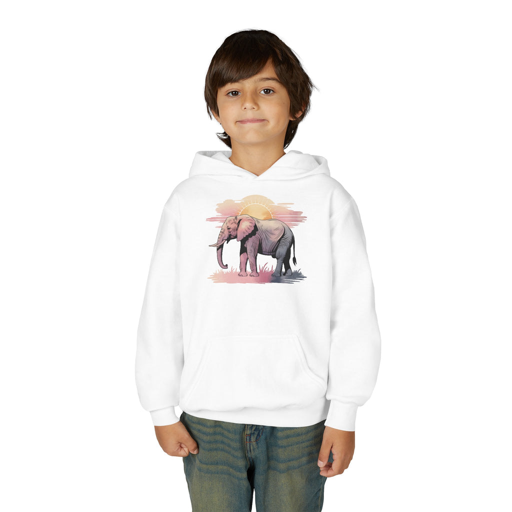 Elephant Watercolor Youth Hoodie – Gildan 18500B (White Kids Nature Sweatshirt)