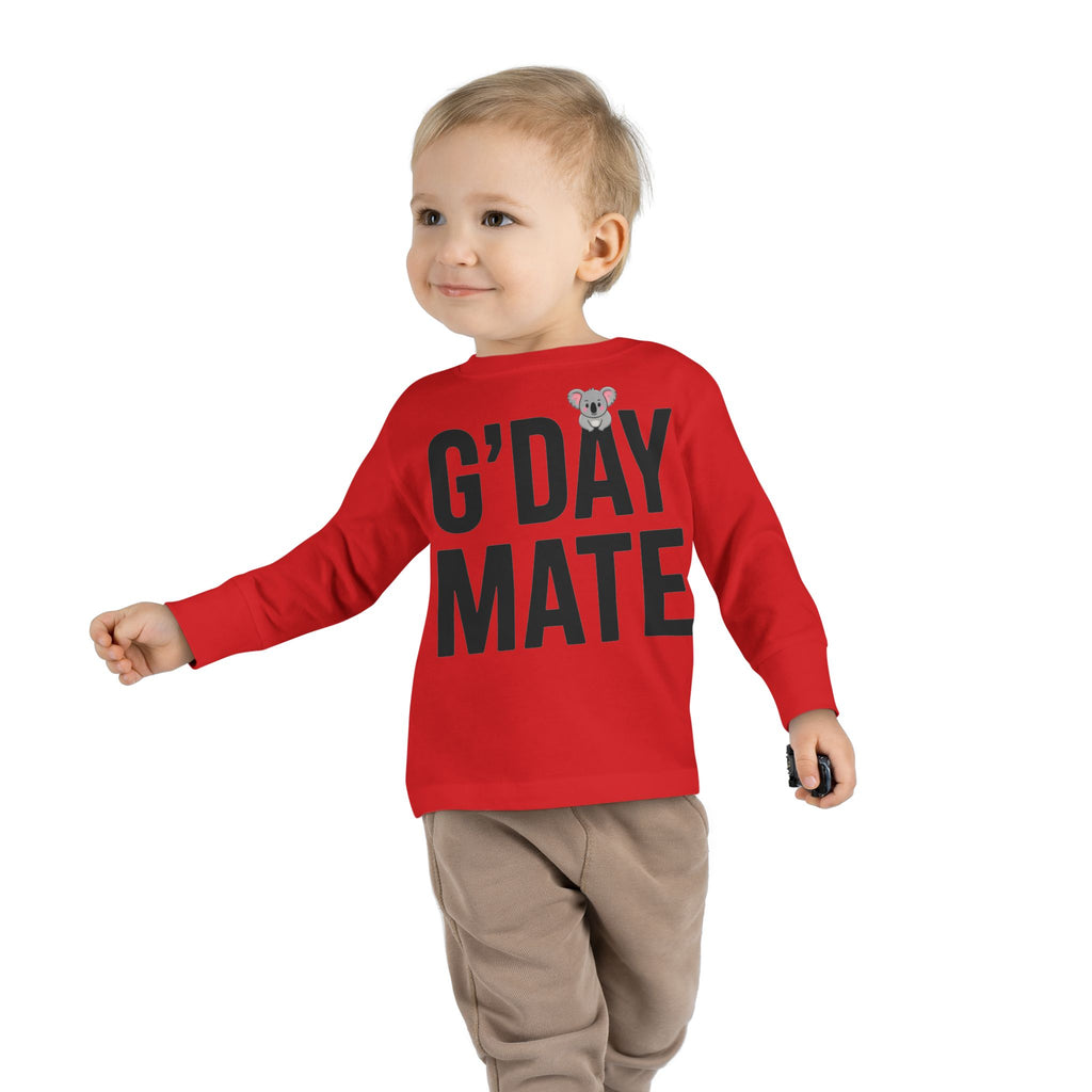 G’DAY MATE Toddler Long Sleeve – Rabbit Skins 3302 (White or Red Kids Shirt)