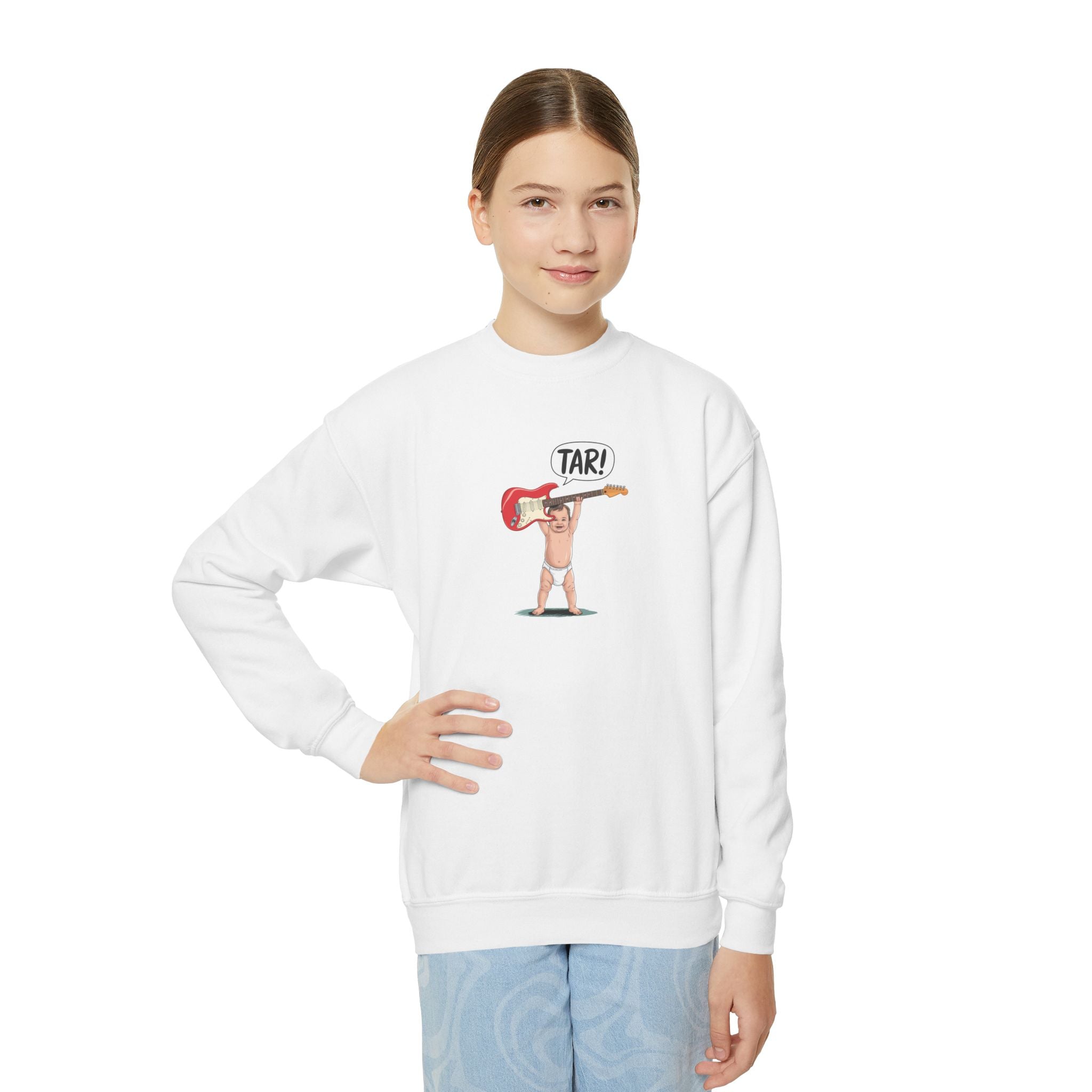 Tar! Electric Youth Sweatshirt – Gildan 18000B (White Kids Electric Guitar Crewneck)