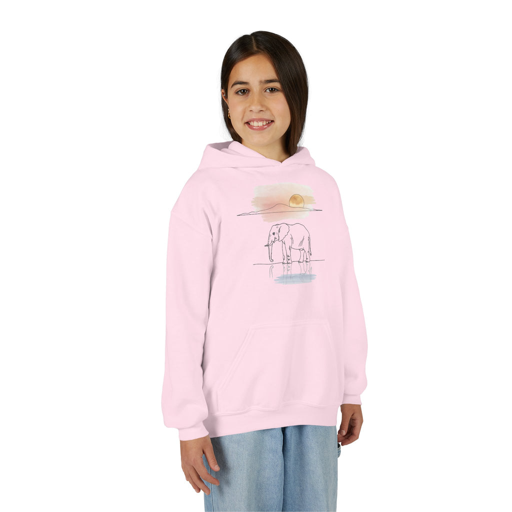 Elephant Watercolor Youth Hoodie – Gildan 18500B (Light Pink Kids Nature Sweatshirt)