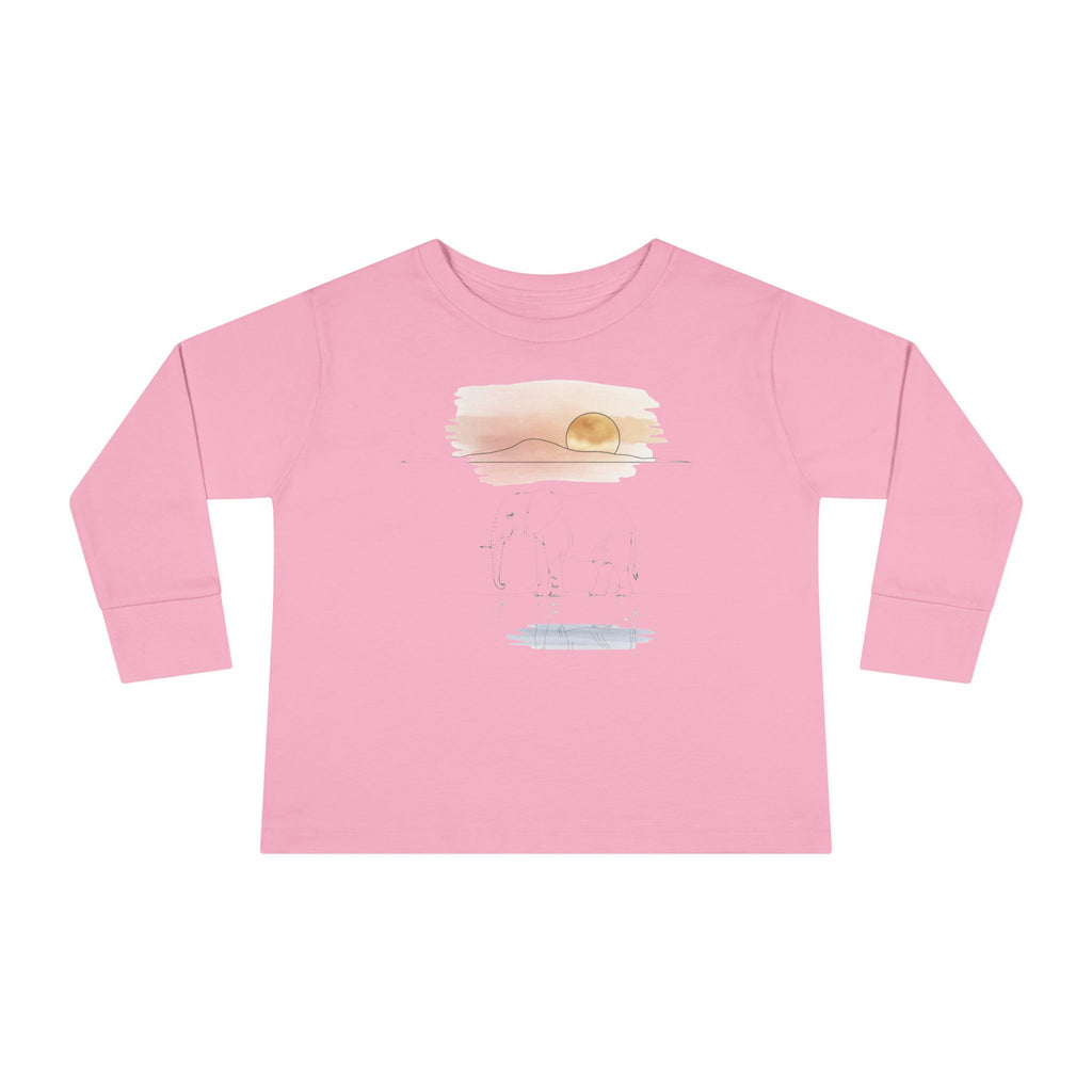 Elephant Watercolor Toddler Long Sleeve – Rabbit Skins 3302 (Pink Kids Nature Shirt)