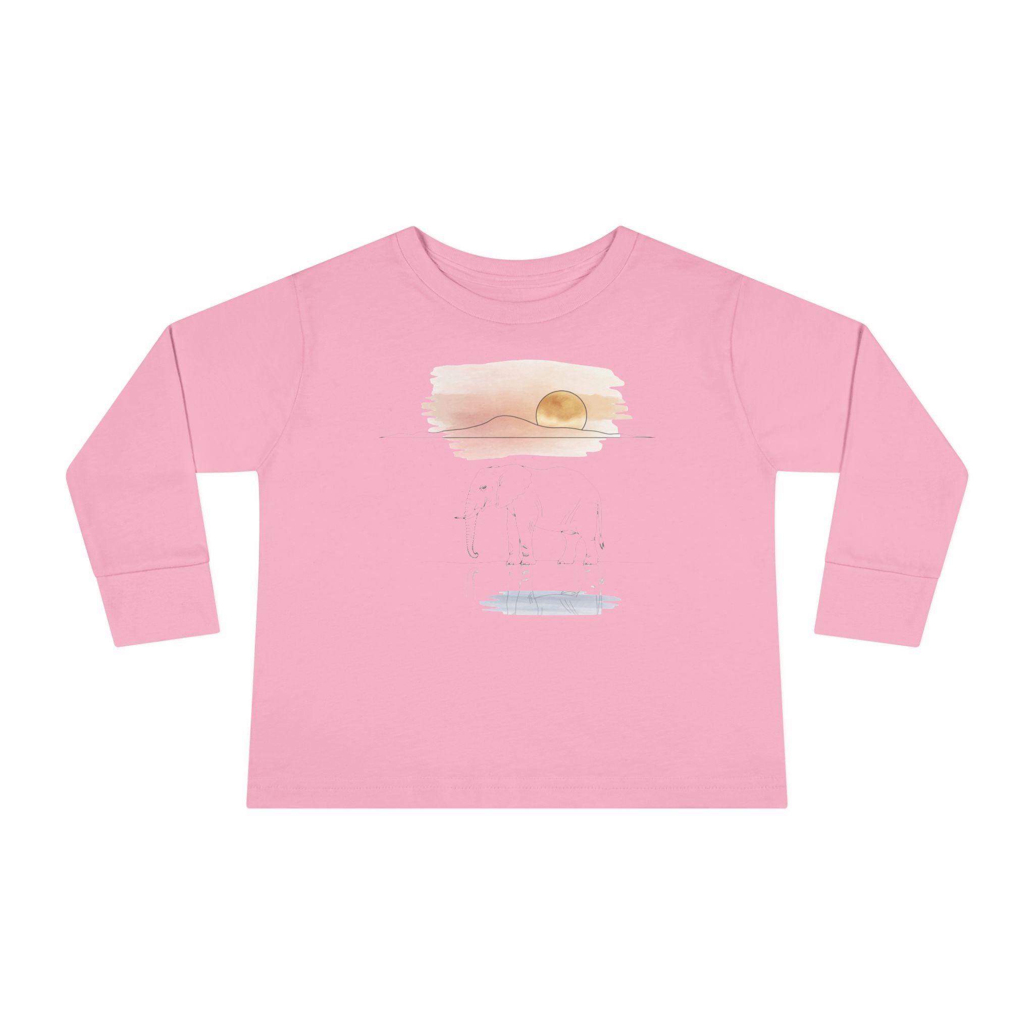 Elephant Watercolor Toddler Long Sleeve – Rabbit Skins 3302 (Pink Kids Nature Shirt)