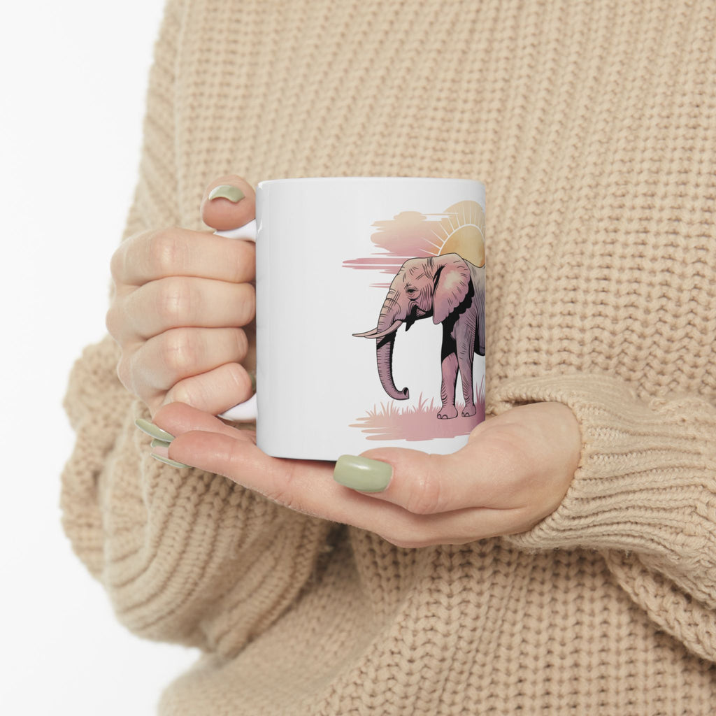 Elephant Watercolor Mug – White Ceramic Coffee Cup (11oz or 15oz Nature Art Design)
