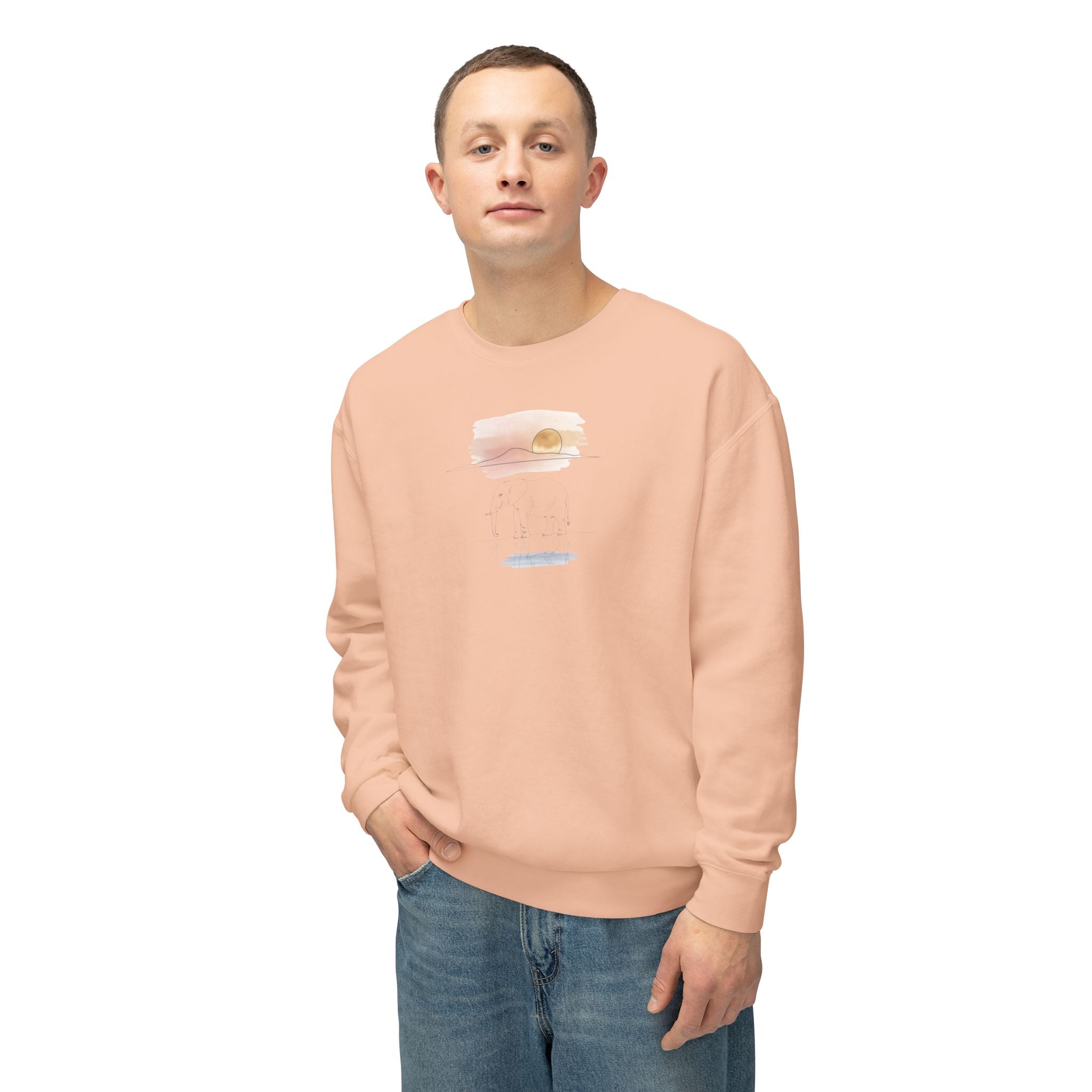 Elephant Watercolor Sweatshirt – Comfort Colors 1466 (Peachy Unisex Nature Crewneck)