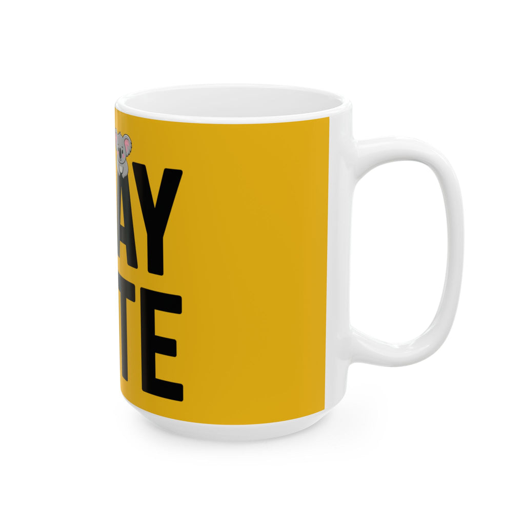 G’DAY MATE Mug – Yellow Ceramic Coffee Cup (11oz or 15oz Greeting Design)