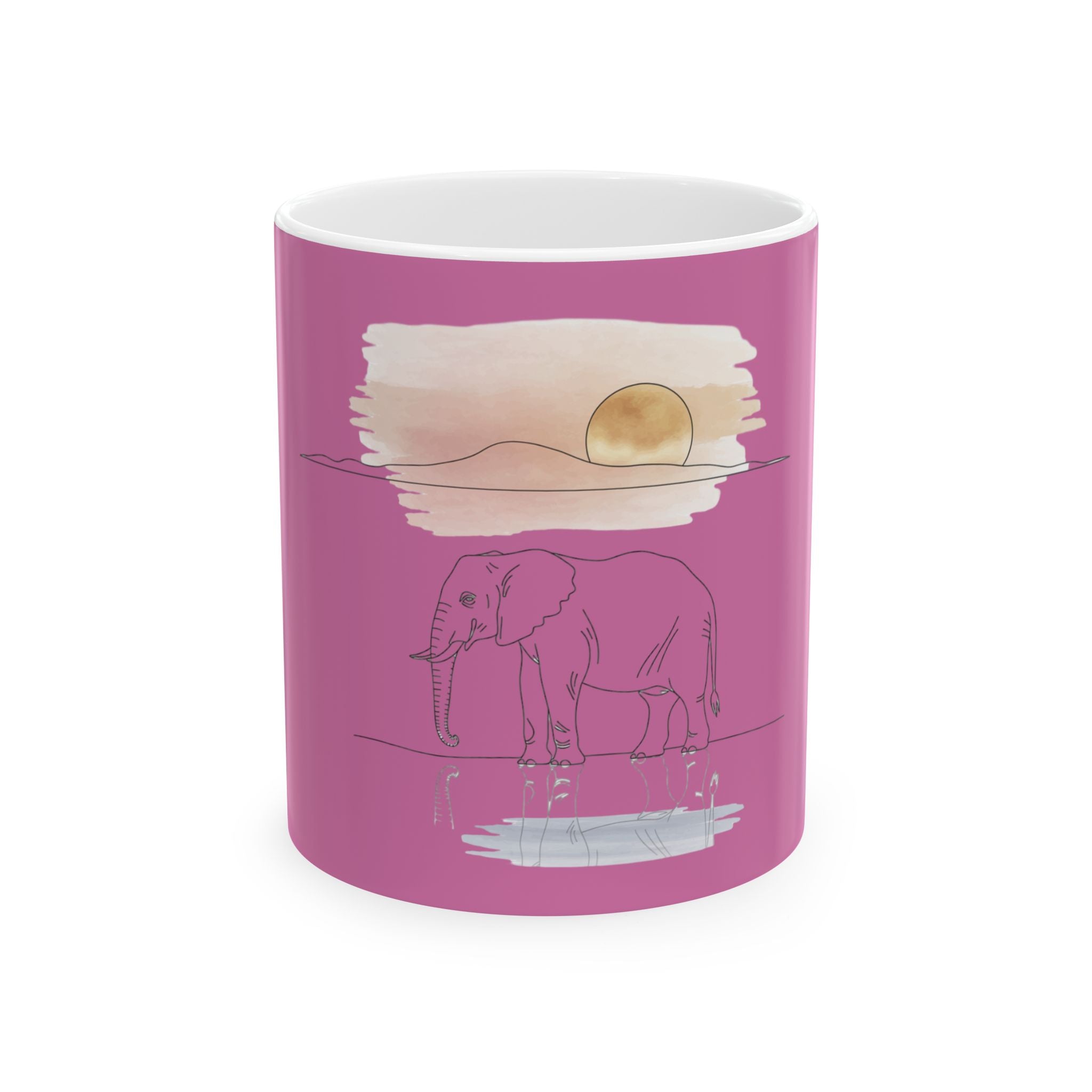 Elephant Watercolor Mug – Light Pink Ceramic Coffee Cup (11oz or 15oz)