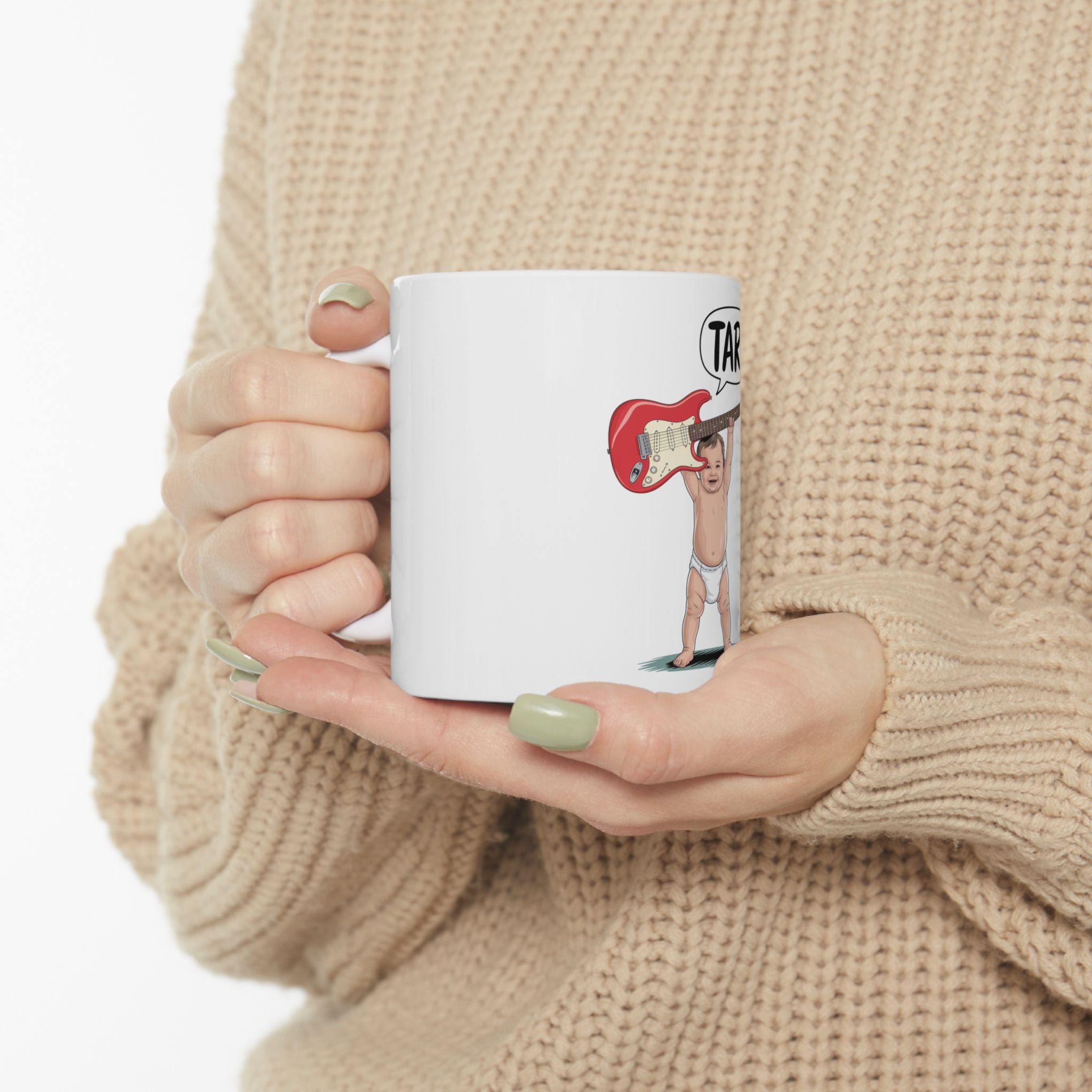 Tar! Electric Mug – White Ceramic Coffee Cup (11oz or 15oz Electric Guitar Design)