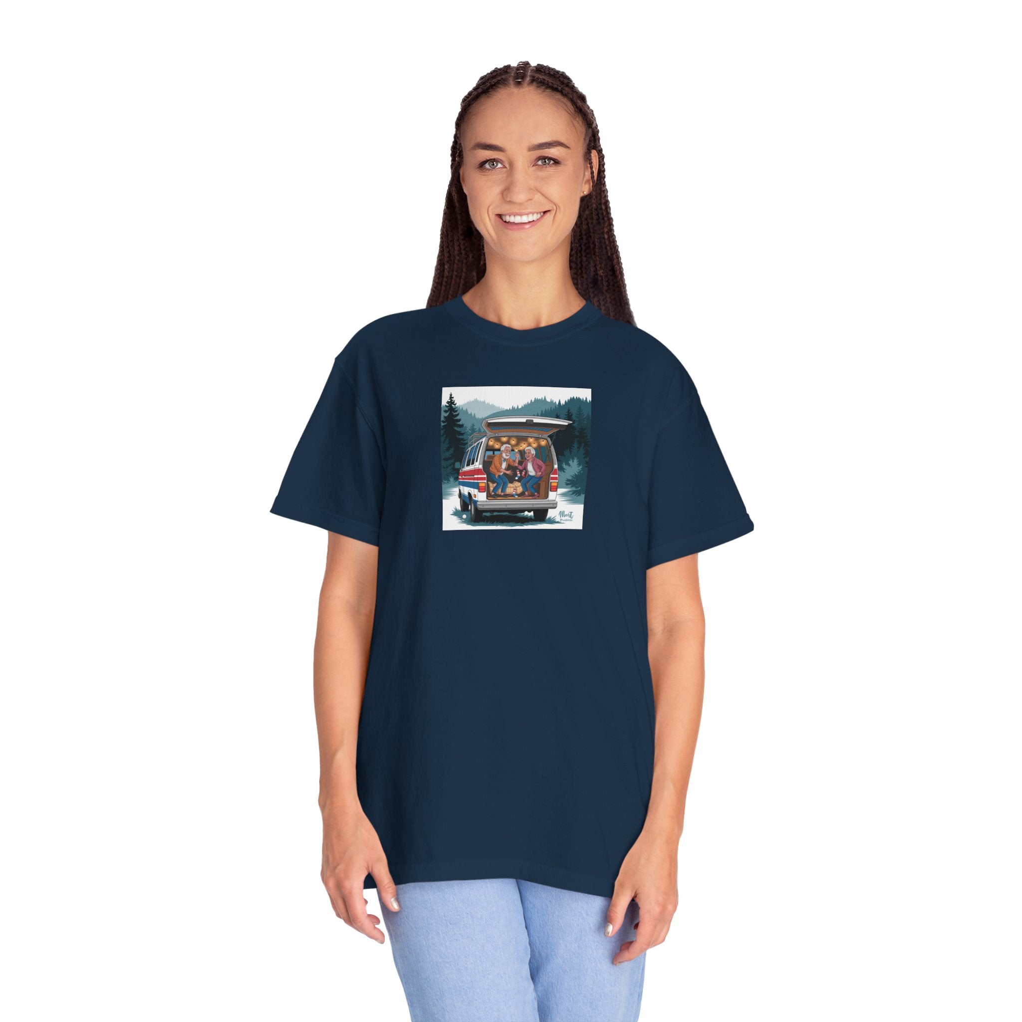 Old Couple Van Life Appalachian Tee – Comfort Colors 1717 (Navy Scenic Mountain Shirt)