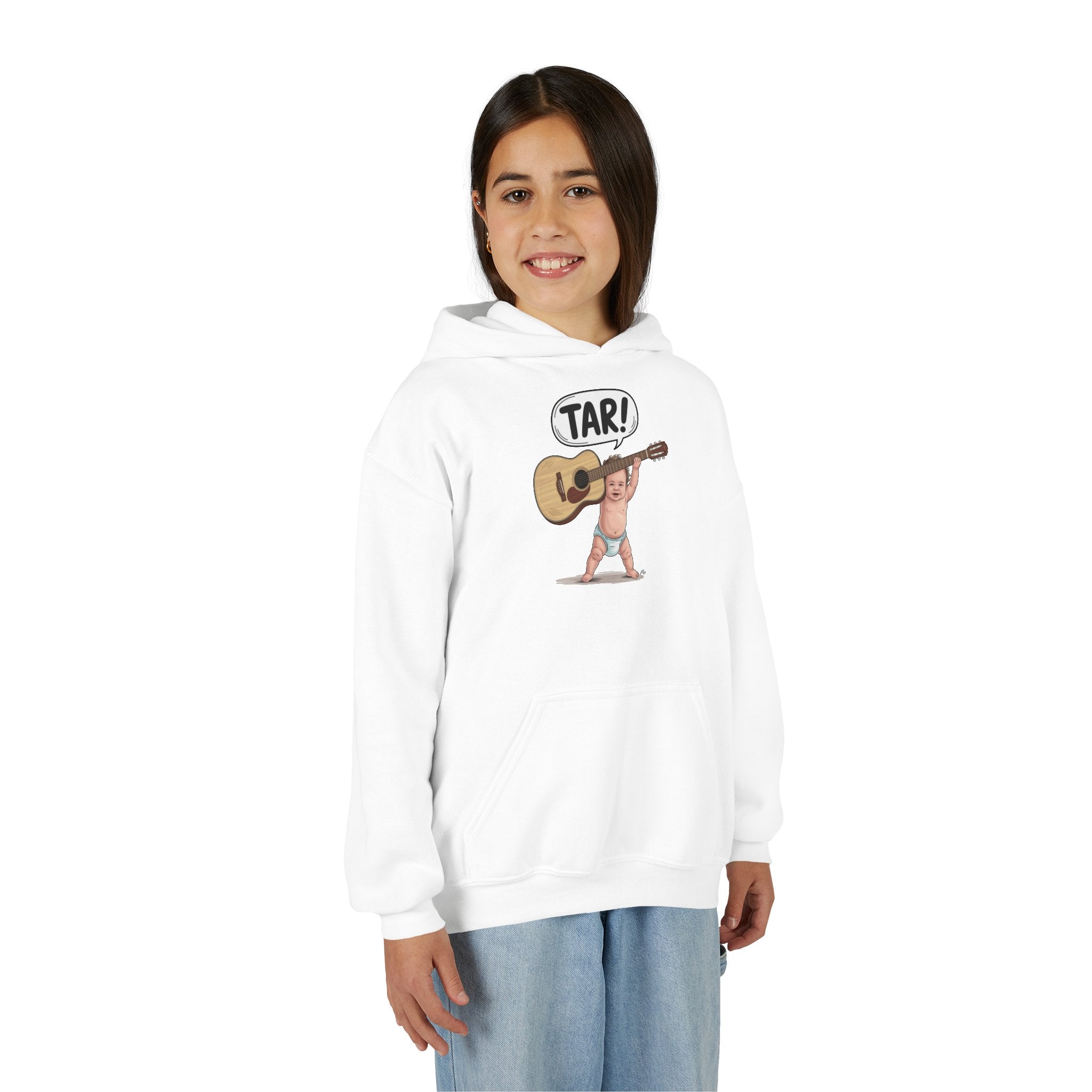 Tar! Acoustic Youth Hoodie – Gildan 18500B (White Kids Guitar Sweatshirt)