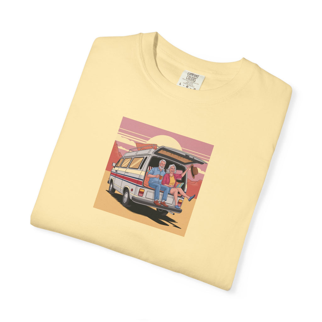 Old Couple Van Life Desert Tee – Comfort Colors 1717 (Banana Yellow Scenic Graphic Shirt)