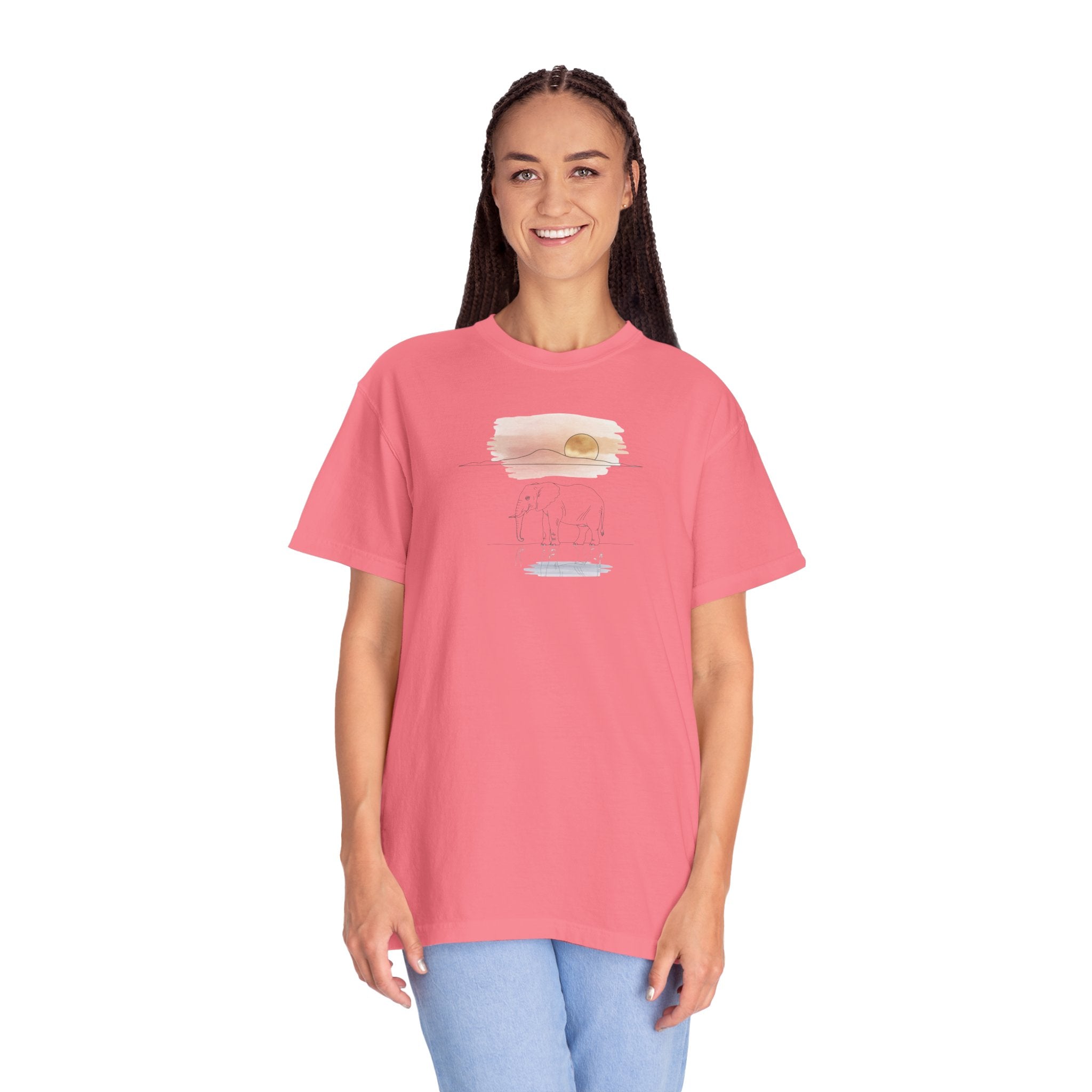 Elephant Watercolor Tee – Comfort Colors 1717 (Peony Pink Graphic Shirt)