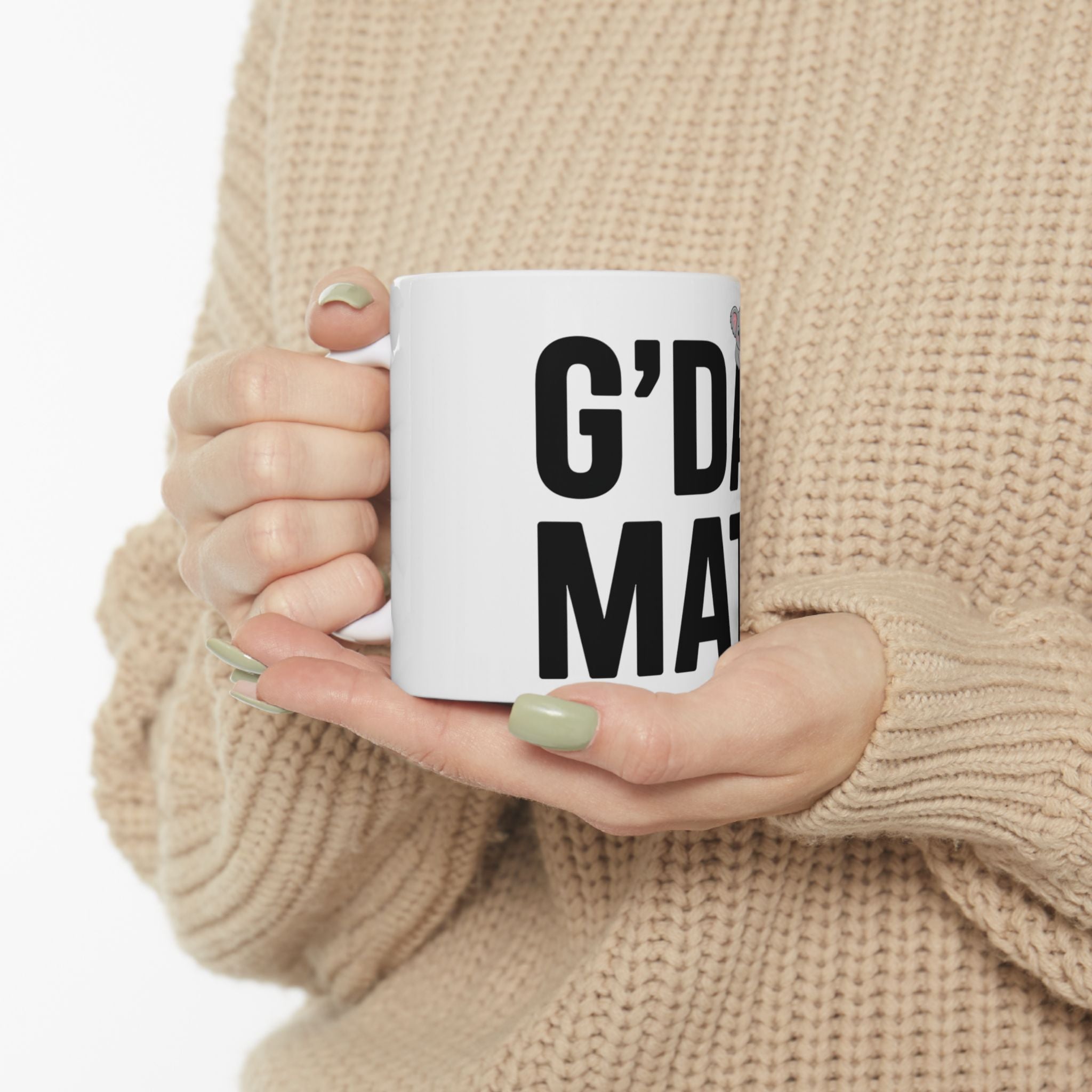 G’DAY MATE Mug – White Ceramic Coffee Cup (11oz or 15oz Greeting Design)