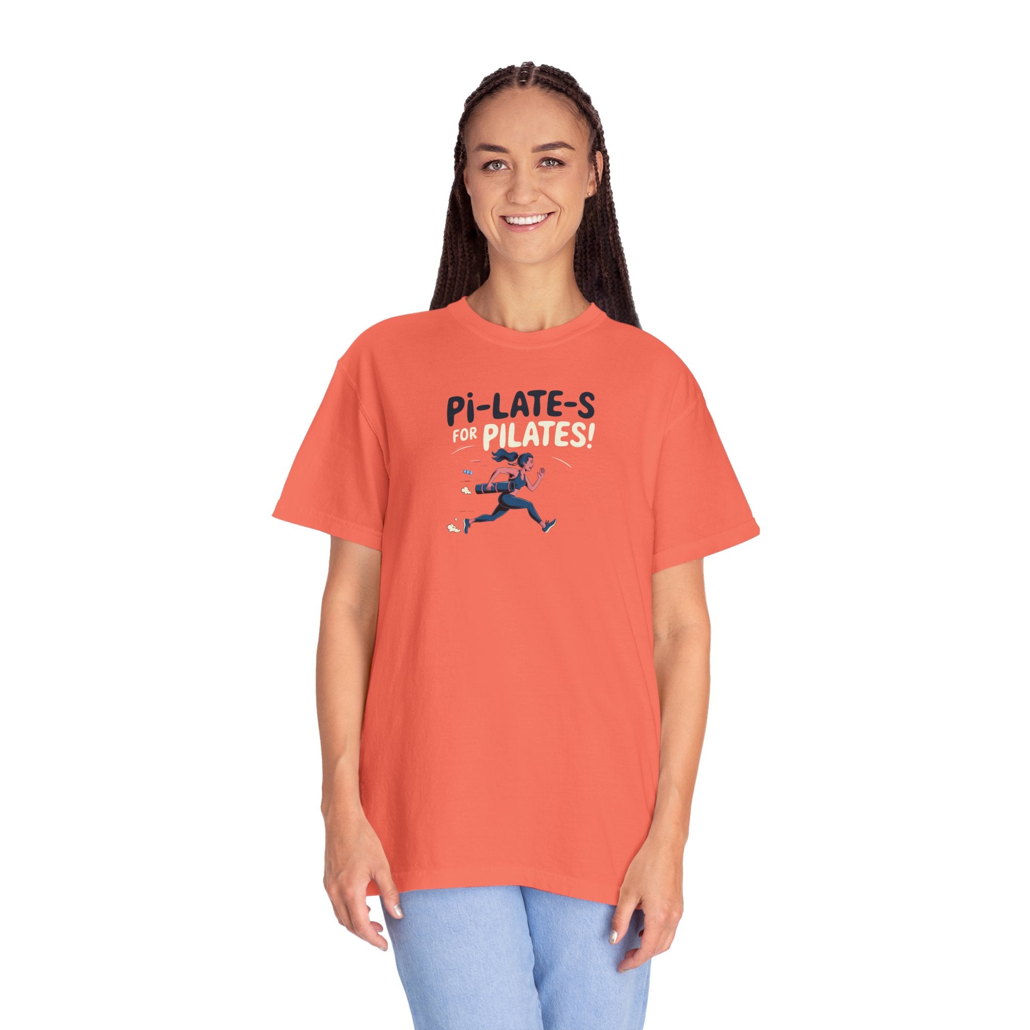 Pi-LATE-s for Pilates Tee – Comfort Colors 1717 (Bright Salmon Funny Pilates Shirt)