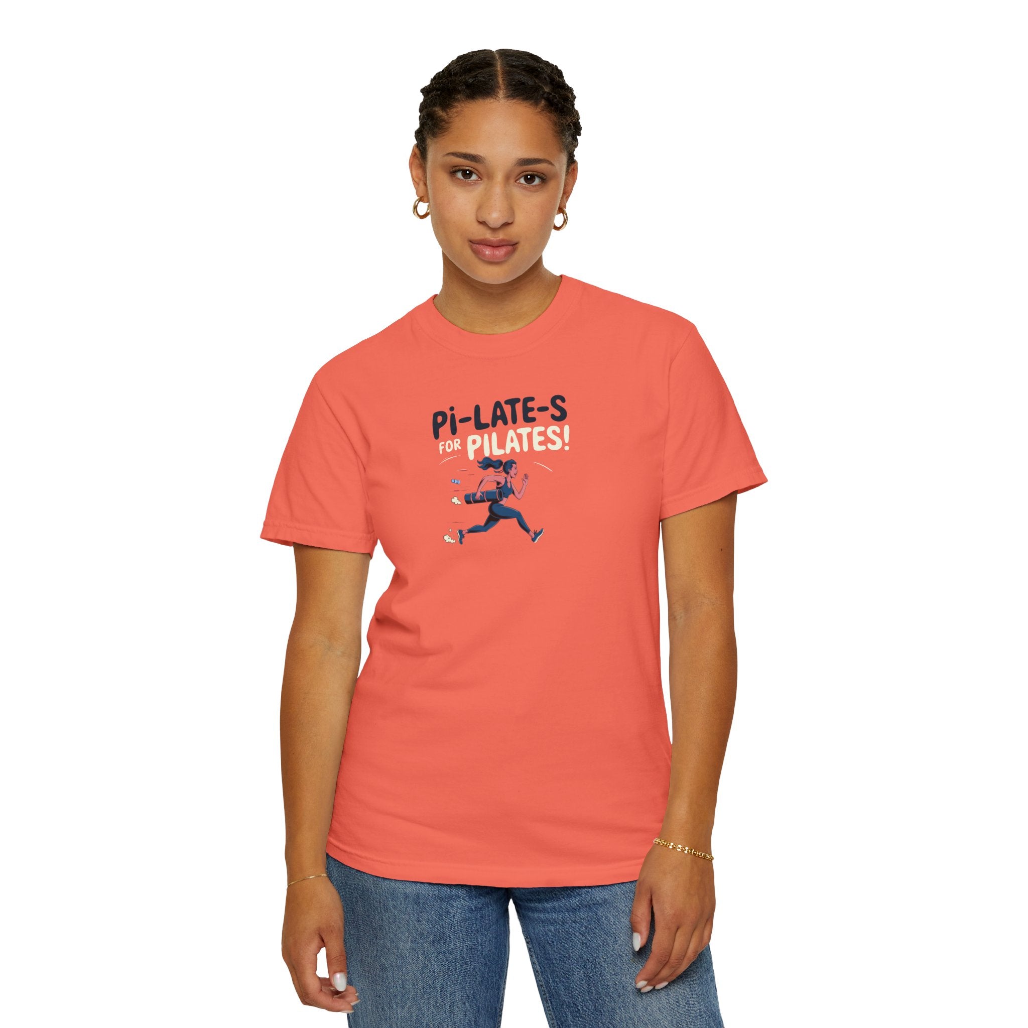 Pi-LATE-s for Pilates Tee – Comfort Colors 1717 (Bright Salmon Funny Pilates Shirt)