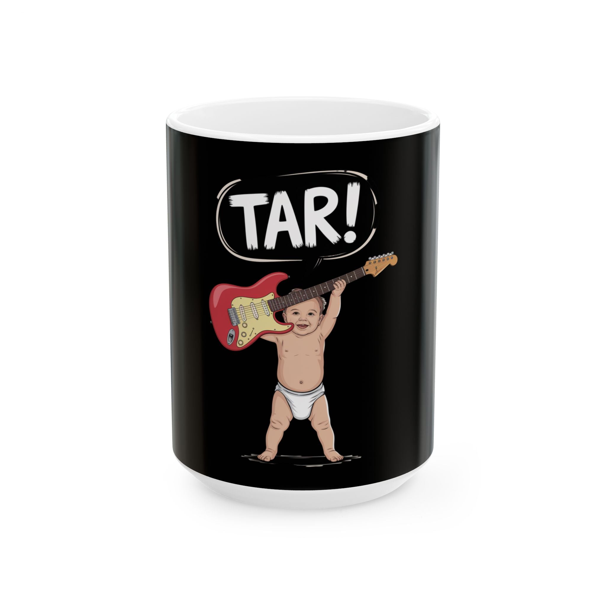 Tar! Electric Mug – Black Ceramic Coffee Cup (11oz or 15oz Electric Guitar Design)