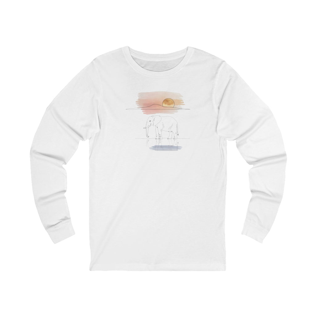 Elephant Watercolor Long Sleeve Tee – Bella+Canvas 3501 (White or Athletic Heather Unisex Nature Shirt)