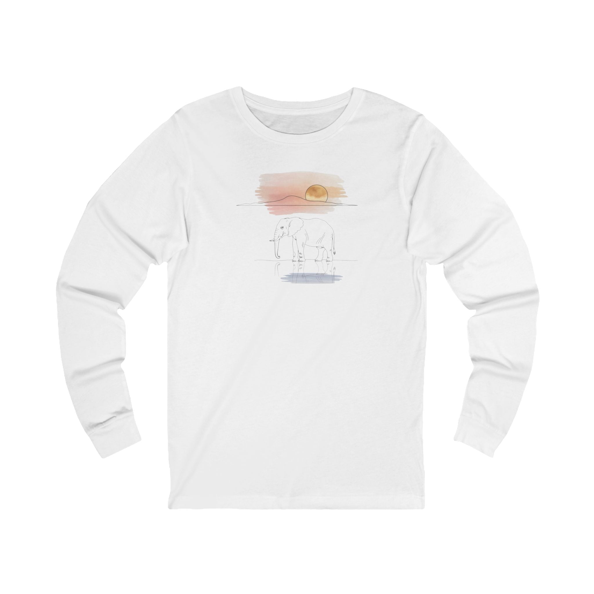 Elephant Watercolor Long Sleeve Tee – Bella+Canvas 3501 (White or Athletic Heather Unisex Nature Shirt)