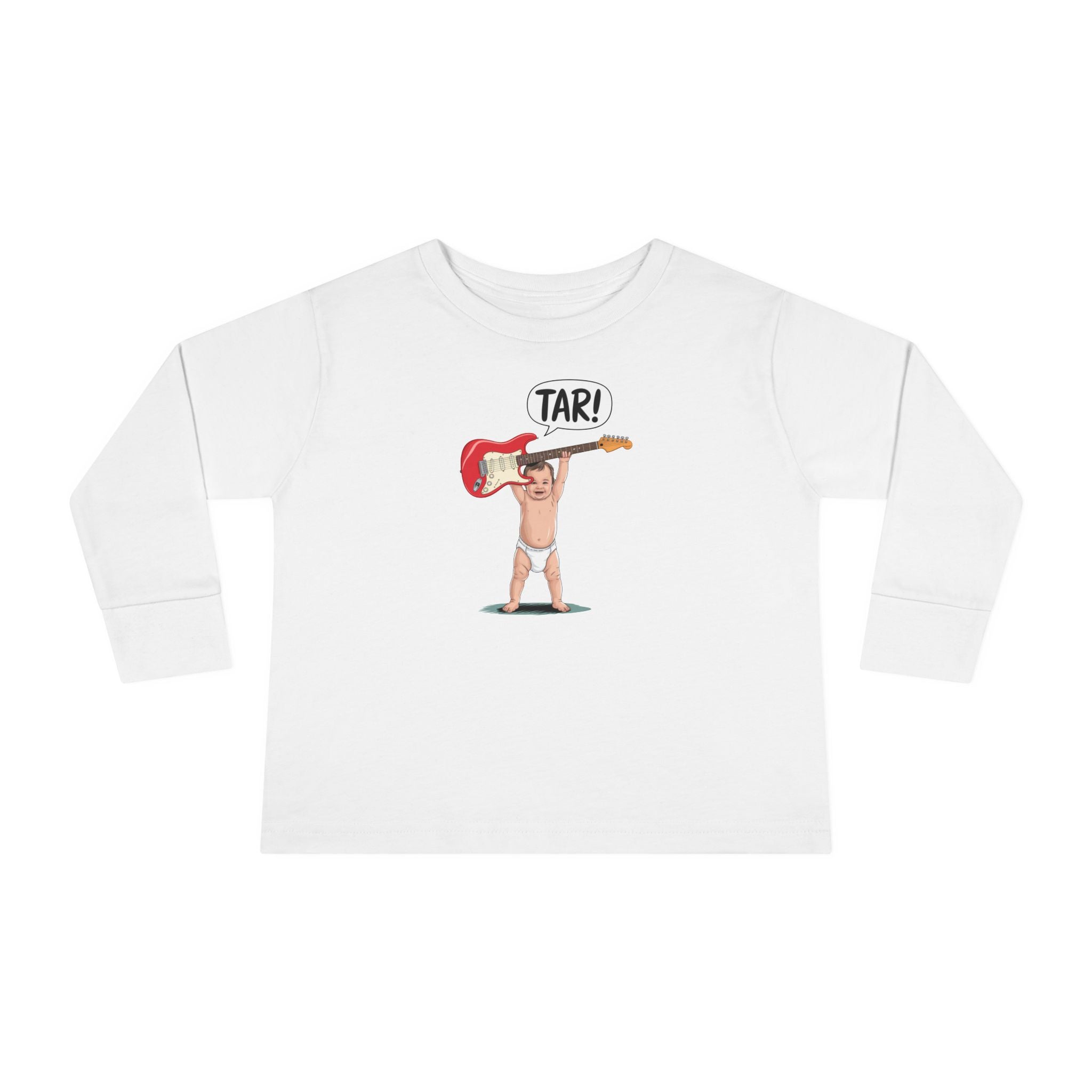 Tar! Electric Toddler Long Sleeve – Rabbit Skins 3302 (White Kids Electric Guitar Shirt)