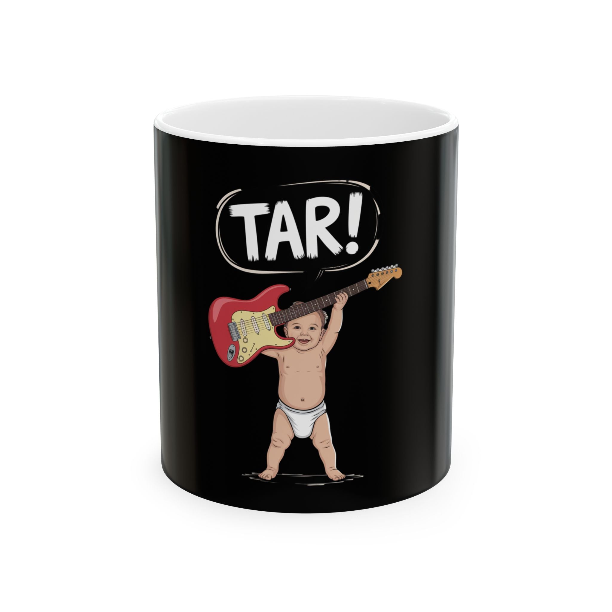 Tar! Electric Mug – Black Ceramic Coffee Cup (11oz or 15oz Electric Guitar Design)