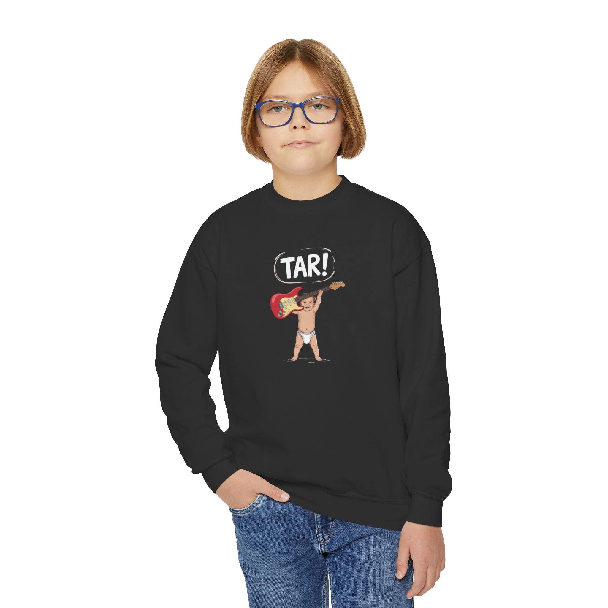 Tar! Electric Youth Sweatshirt – Gildan 18000B (Black Kids Electric Guitar Crewneck)