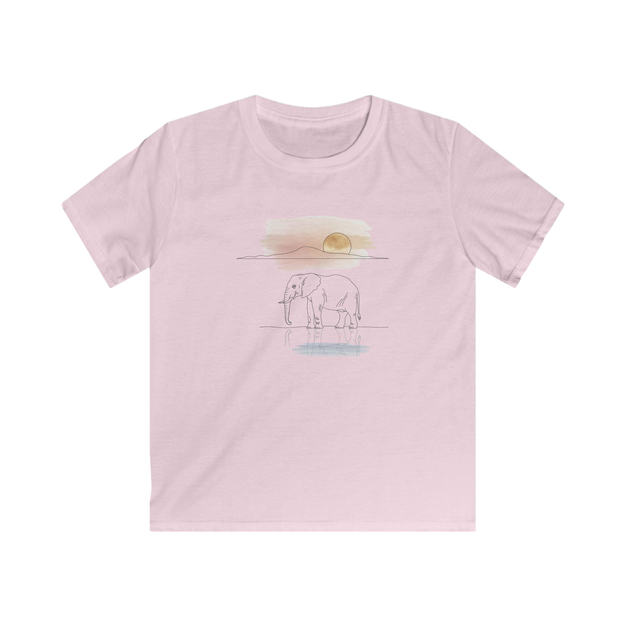 Elephant Watercolor Kids Tee – Gildan 64000B (Light Pink Youth Nature Shirt)