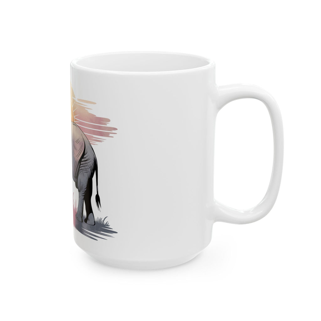 Elephant Watercolor Mug – White Ceramic Coffee Cup (11oz or 15oz Nature Art Design)