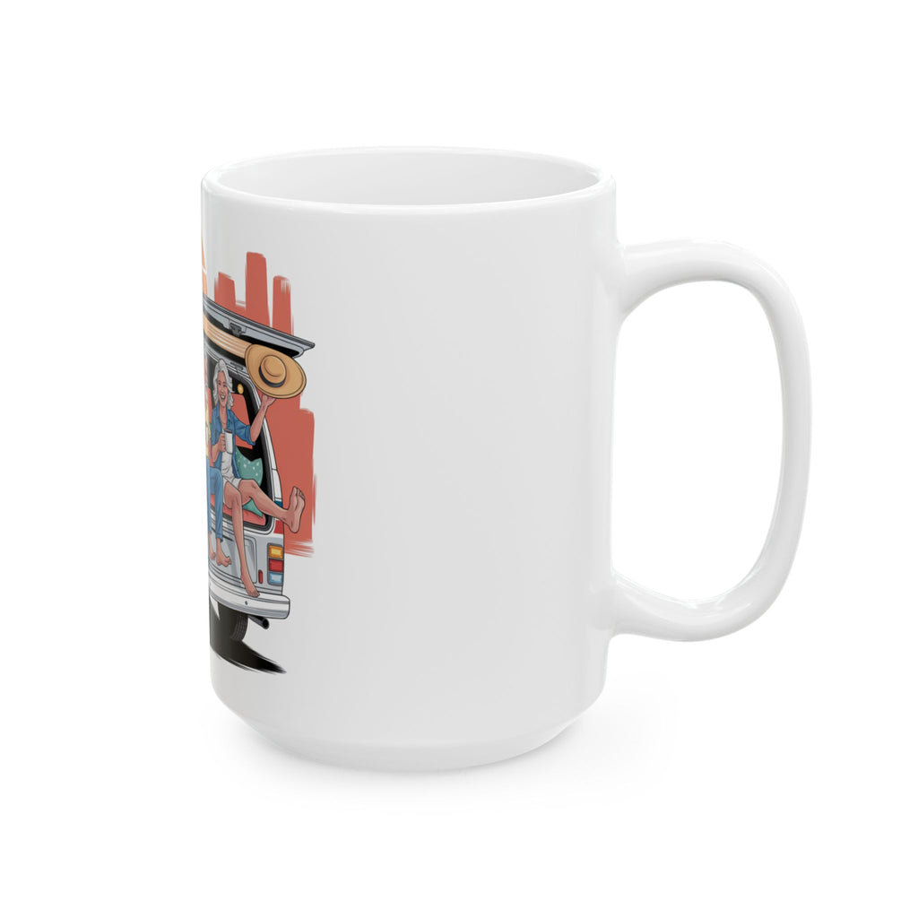 Old Couple Van Life Desert Mug – White Ceramic Coffee Cup (11oz or 15oz Scenic Camper Design)