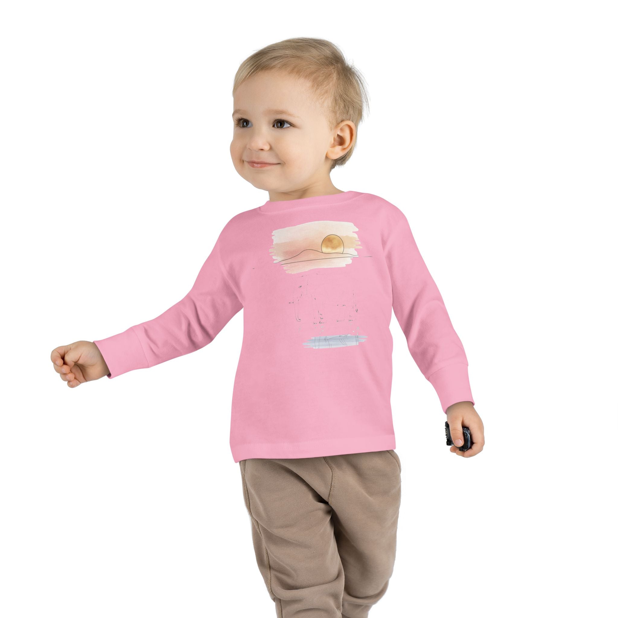 Elephant Watercolor Toddler Long Sleeve – Rabbit Skins 3302 (Pink Kids Nature Shirt)
