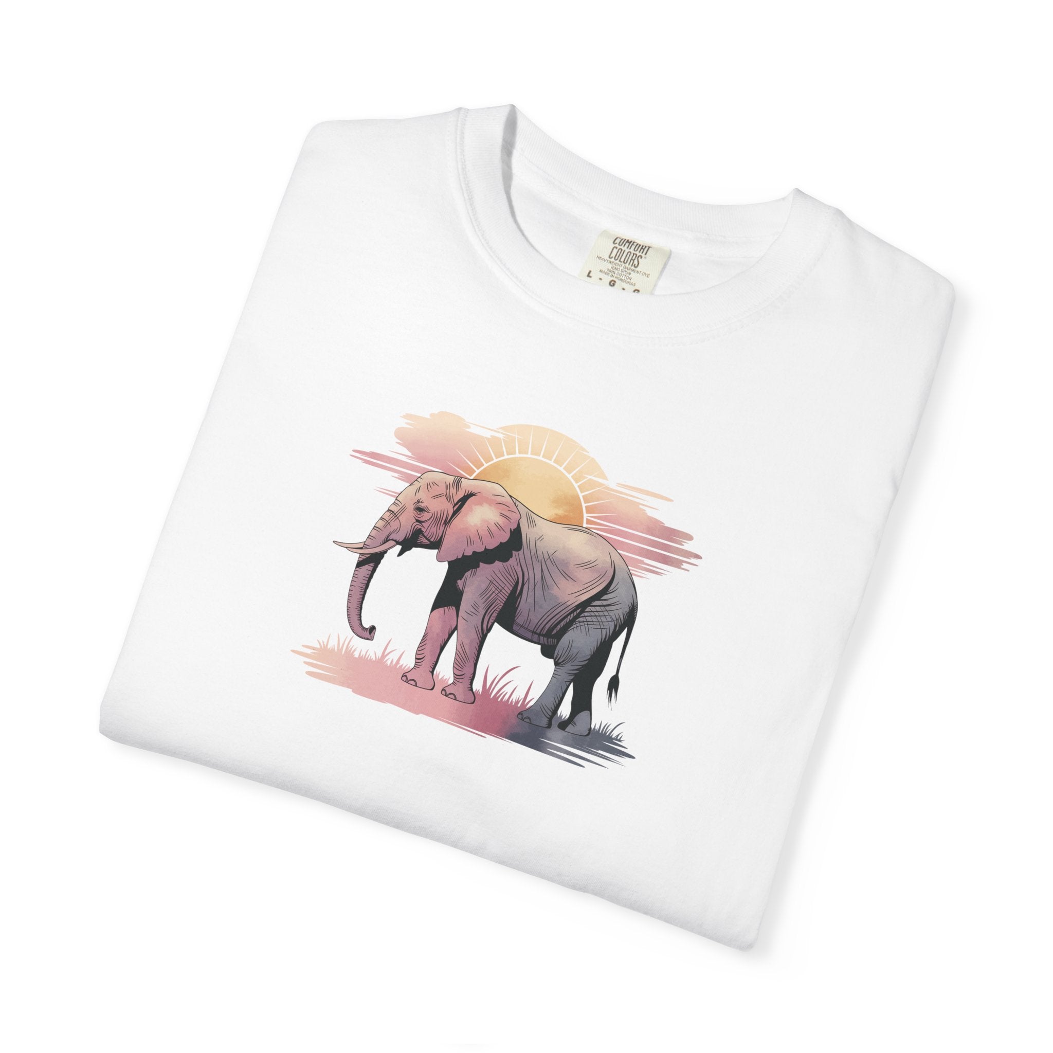 Elephant Watercolor Tee – Comfort Colors 1717 (White Minimal Graphic Shirt)