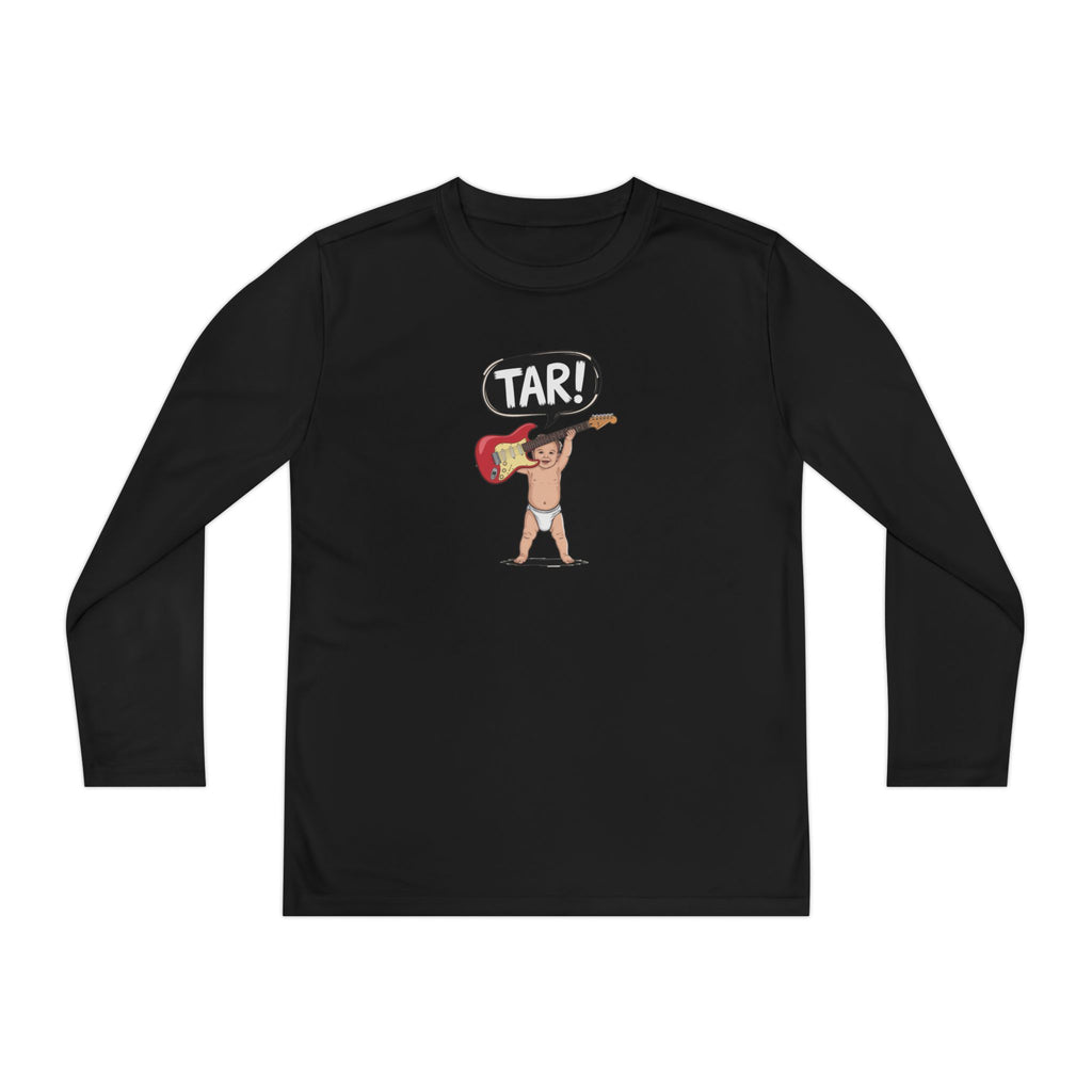 Tar! Electric Youth Long Sleeve – Sport-Tek YST350LS (Black Kids Performance Guitar Shirt)