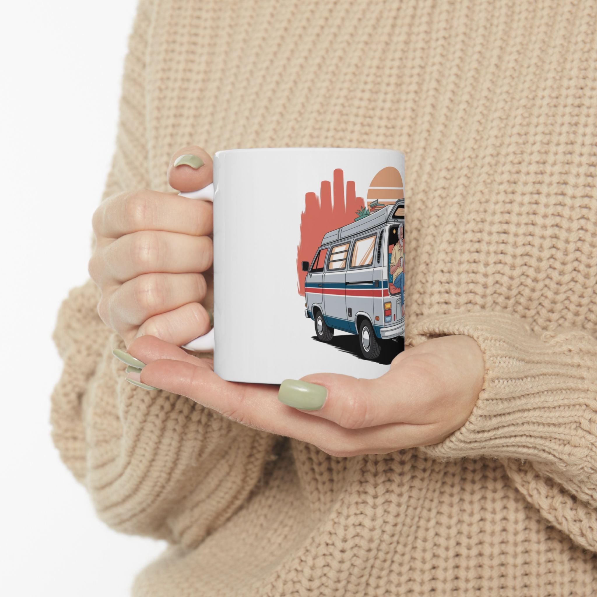 Old Couple Van Life Desert Mug – White Ceramic Coffee Cup (11oz or 15oz Scenic Camper Design)