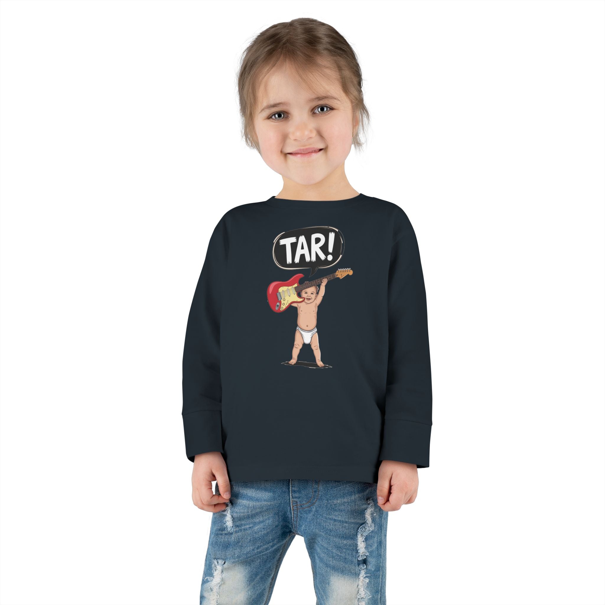 Tar! Electric Toddler Long Sleeve – Rabbit Skins 3302 (Black Kids Electric Guitar Shirt)