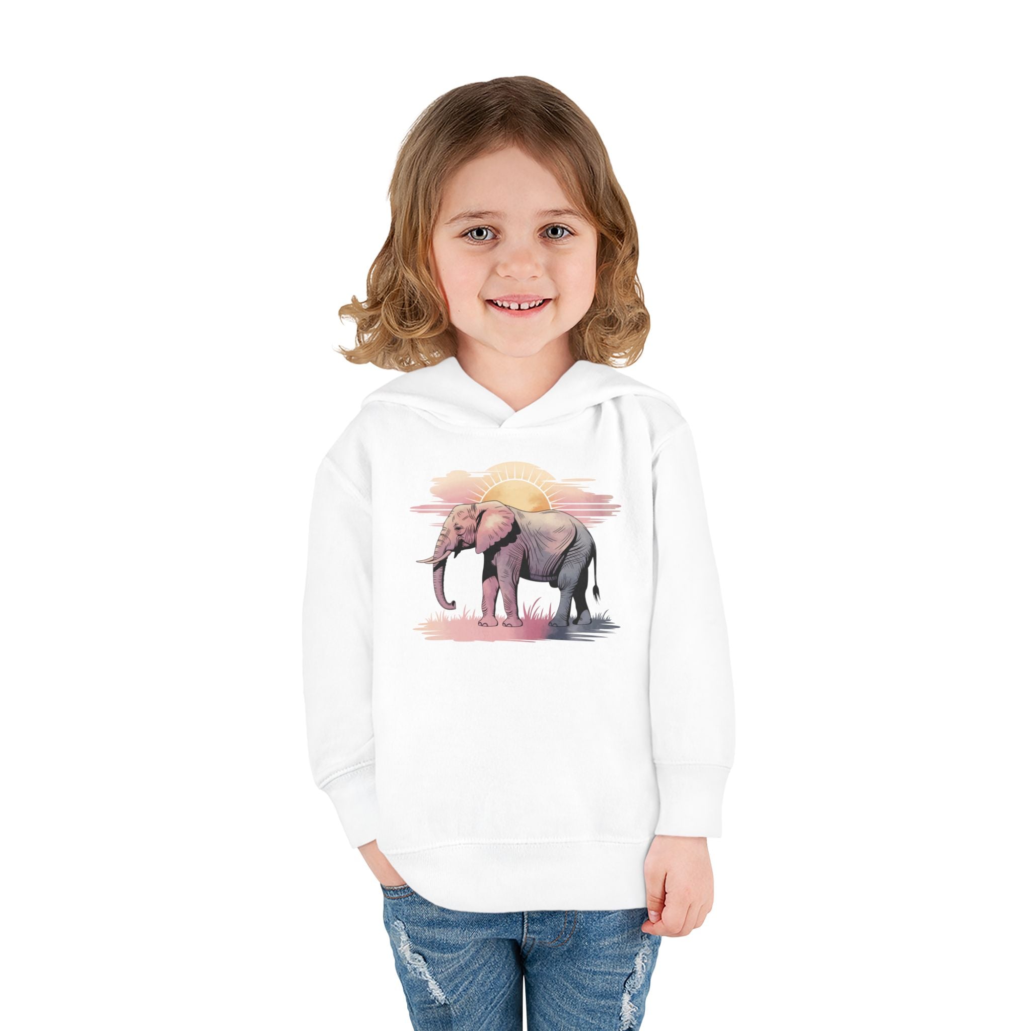 Elephant Watercolor Toddler Hoodie – Rabbit Skins 33226 (White Kids Nature Sweatshirt)