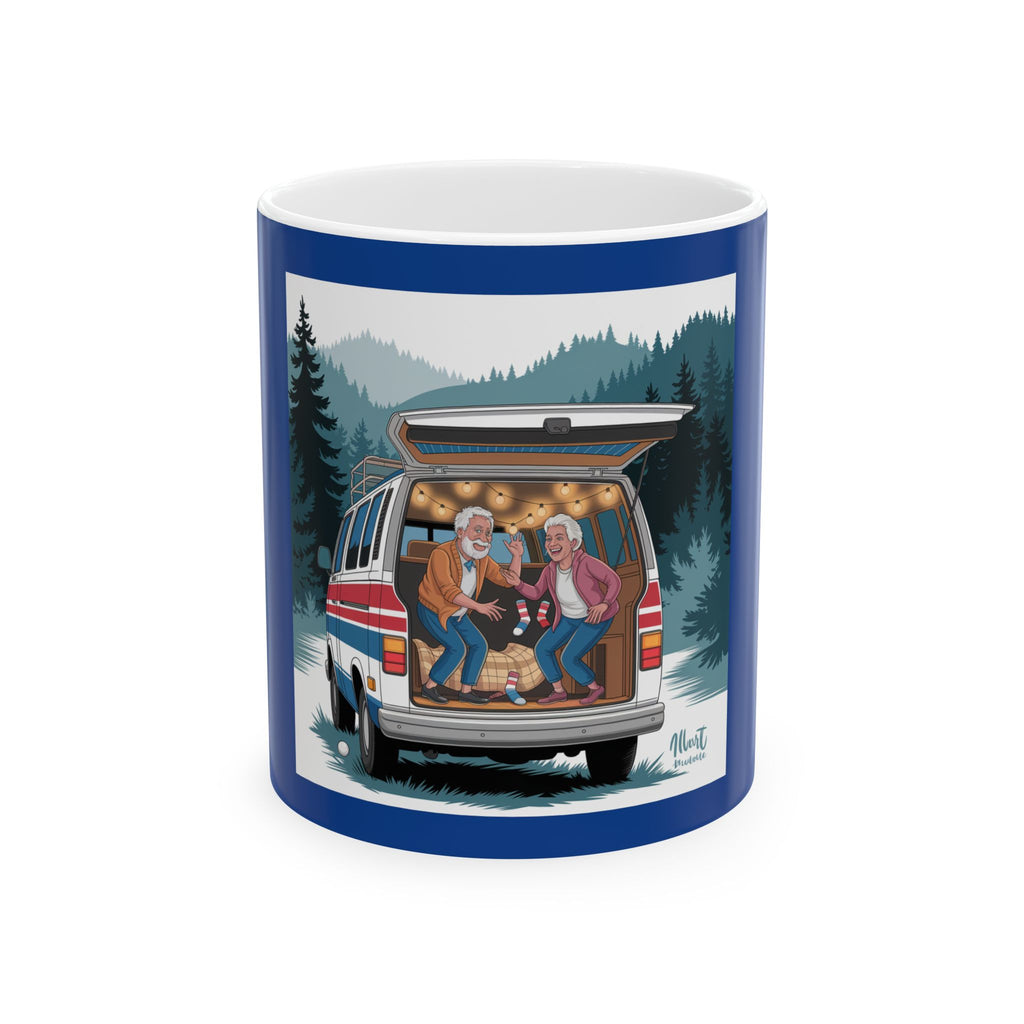 Old Couple Van Life Appalachia Mug – Dark Blue Ceramic Coffee Cup (11oz or 15oz Mountain Camper Design)
