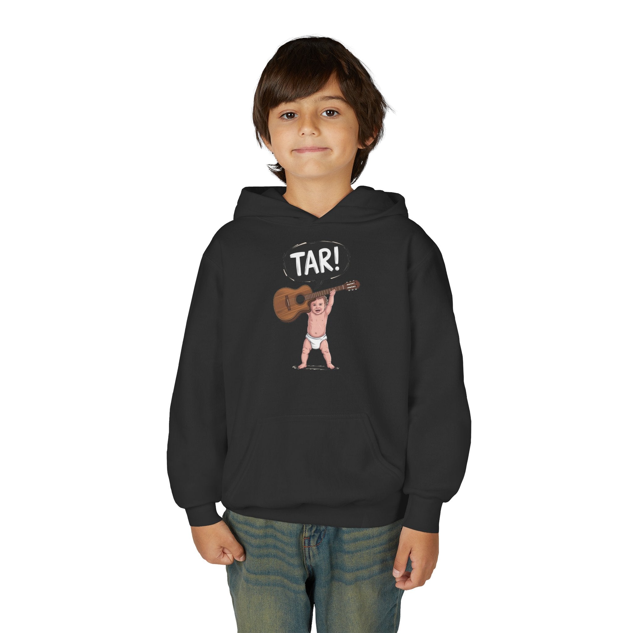 Tar! Acoustic Youth Hoodie – Gildan 18500B (Black Kids Guitar Sweatshirt)