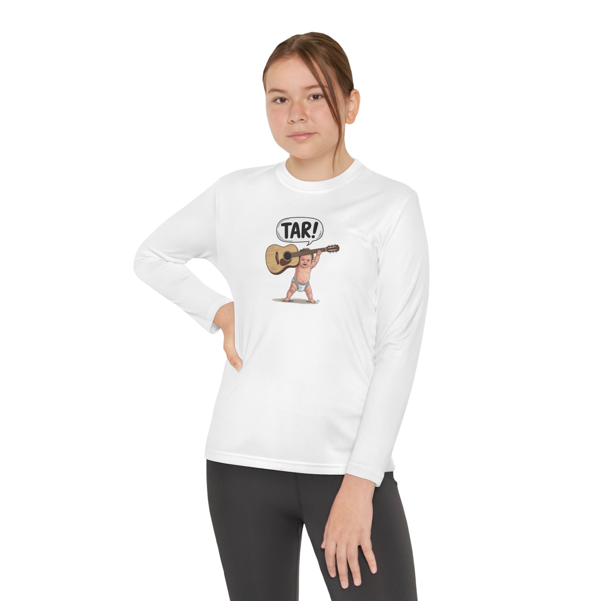 Youth Long Sleeve Tee — Cute Guitar Kid “TAR!” Graphic