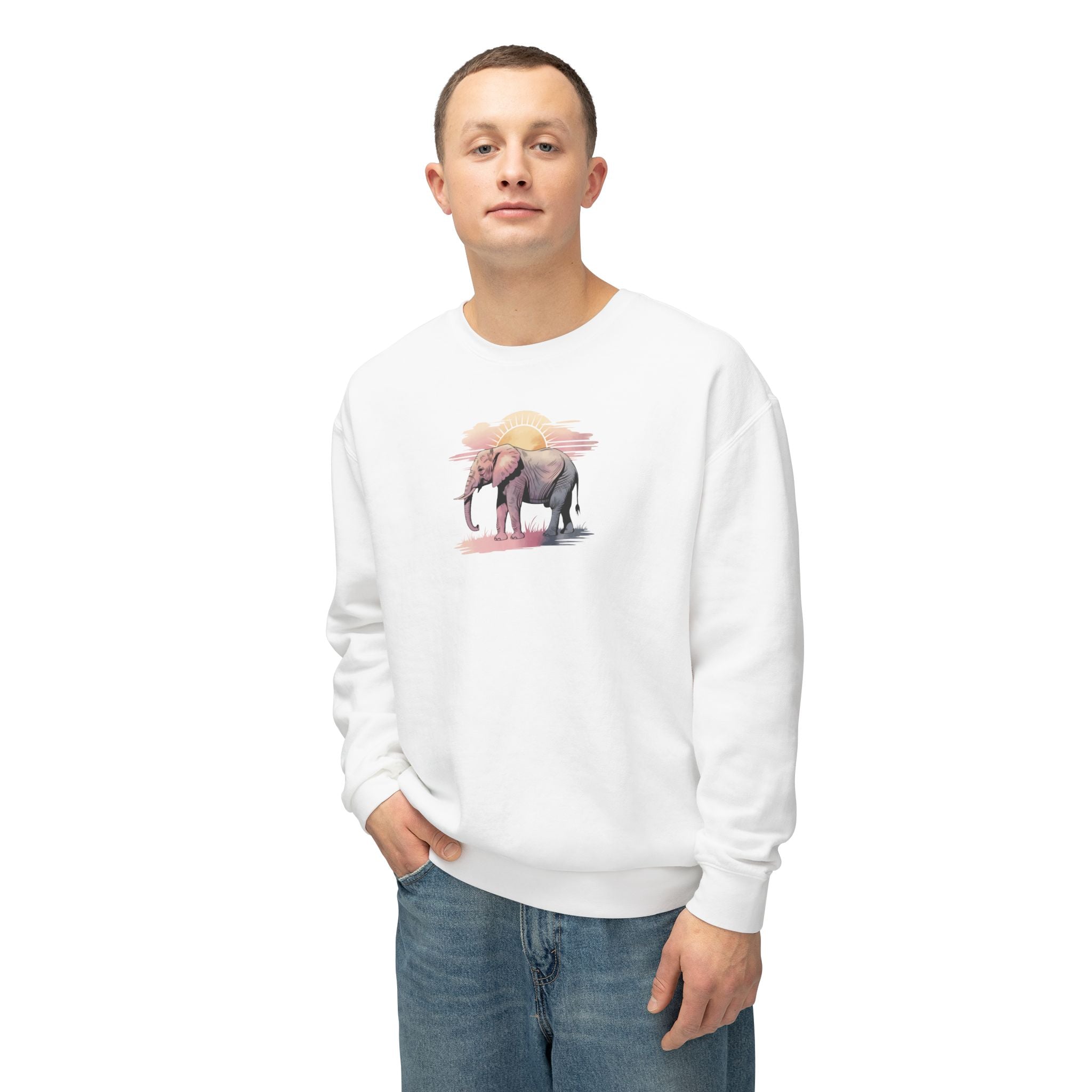 Elephant Watercolor Sweatshirt – Comfort Colors 1466 (White Unisex Nature Crewneck)