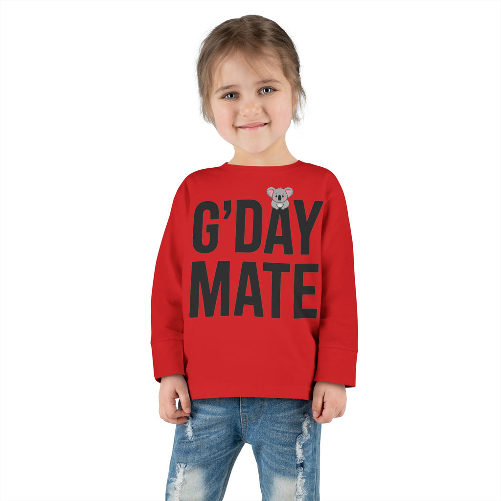 G’DAY MATE Toddler Long Sleeve – Rabbit Skins 3302 (White or Red Kids Shirt)