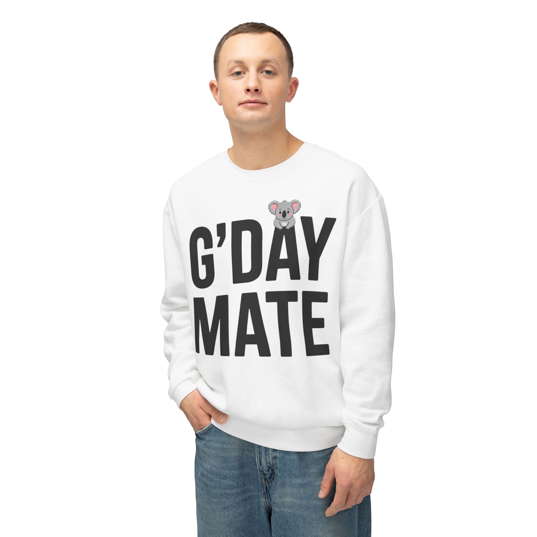 G’DAY MATE Sweatshirt – Comfort Colors 1466 (White or Butter Unisex Greeting Crewneck)